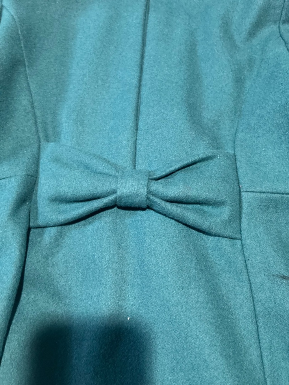 Women’s S Teal Mid-Length Pea Coat Bow Accent Double-Breasted Collared Long slv - Picture 11 of 14